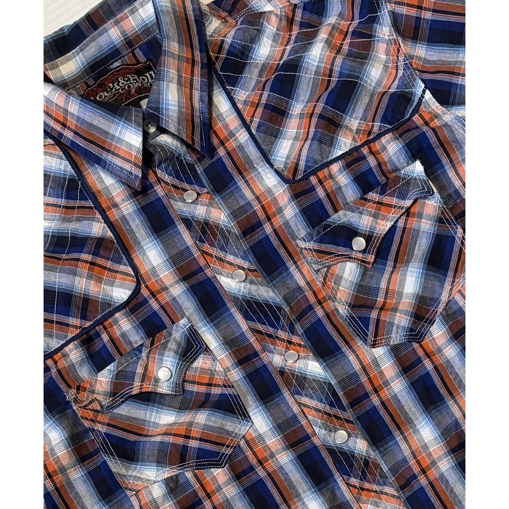 ROCK & ROLL COWBOY - Men's Plaid Western Pearl Snap Long Sleeve Shirt - Large
